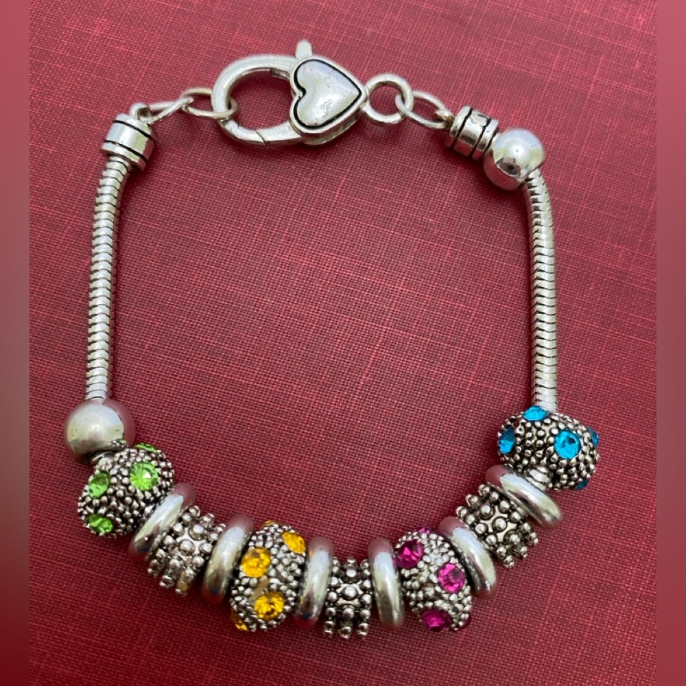 Bay Studio Women's Antiqued Silver Crystal Charm/Bead Bracelet